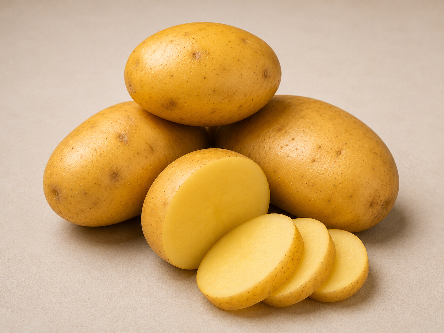 Fresh Potato from Lanzarote | CROPS Import & Export S.L. Fresh potato grown in Lanzarote by CROPS Import & Export S.L., shown whole and sliced to highlight its quality.